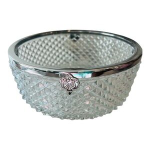 Vintage Cut Glass Bowl with Silverplate Rim Made in England – 8” Round Crystal